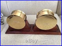 WEEMS & PLATH Ship's Bell Clock & Barometer with Wood Display Stand GERMANY