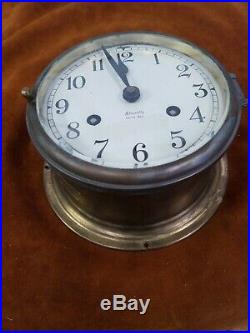 WWII Vintage Brass Maritime Admiralty Ships Bell Clock by Low Clock Co