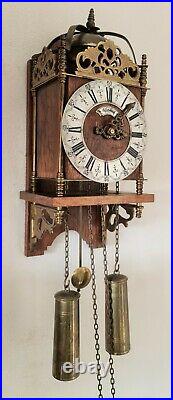 Warmink Lantern Wall Clock Dutch Vintage 2 x Brass Weights With Bell Strike