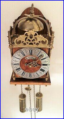 Warmink Lantern Wall Clock Dutch Vintage 2 x Brass Weights With Bell Strike