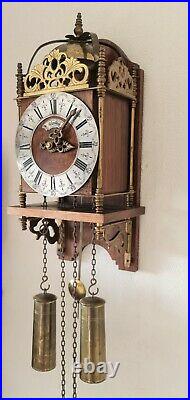 Warmink Lantern Wall Clock Dutch Vintage 2 x Brass Weights With Bell Strike