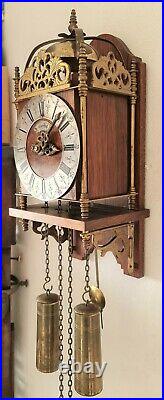 Warmink Lantern Wall Clock Dutch Vintage 2 x Brass Weights With Bell Strike