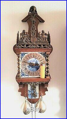 Warmink Wall Clock Zaanse Blue & White Tiles 1970 Brass Weights Pendulum Bell