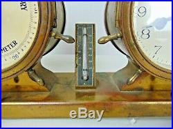 Waterbury VINTAGE SHIPS BELL CLOCK & BAROMETER SET Ships Wheel Trim-1929