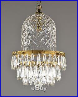 Waterford Brand Crystal & Brass Bell Chandelier c1950 Vintage Antique Gold Glass