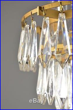 Waterford Brand Crystal & Brass Bell Chandelier c1950 Vintage Antique Gold Glass