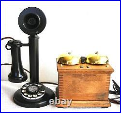 Western Electric Candlestick & Large 3 Brass Bells Restored Antique Telephone