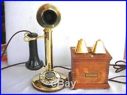 Western Electric Solid Brass Dial Candlestick Cow Bell Ringer Antique Telephone