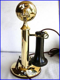 Western Electric Solid Brass Dial Candlestick Cow Bell Ringer Antique Telephone