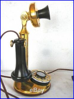 Western Electric Solid Brass Dial Candlestick Cow Bell Ringer Antique Telephone