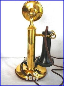 Western Electric Solid Brass Dial Candlestick Cow Bell Ringer Antique Telephone