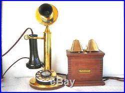 Western Electric Solid Brass Dial Candlestick Cow Bell Ringer Antique Telephone