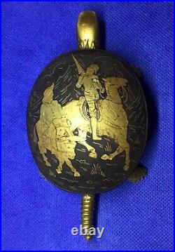 Wind-up Hotel TURTLE BELL BOJ EIBAR Spain Damasquina Brass 1950s Don Quixote
