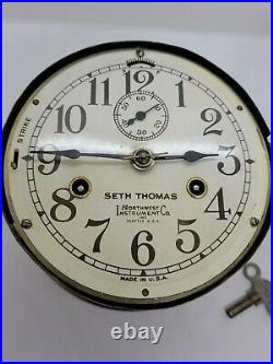 Working 1935 SETH THOMAS WWII US NAVY Brass Ships Bell Porthole Naval Ship Clock