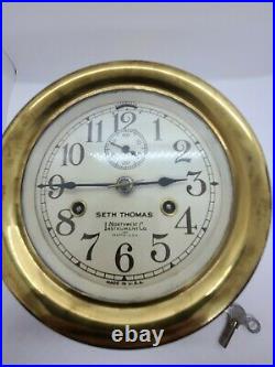 Working 1935 SETH THOMAS WWII US NAVY Brass Ships Bell Porthole Naval Ship Clock