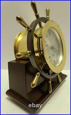 Working 1967 CHELSEA Brass SHIP'S BELL Nautical Ship Wheel Mantel Clock withStand