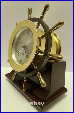 Working 1967 CHELSEA Brass SHIP'S BELL Nautical Ship Wheel Mantel Clock withStand