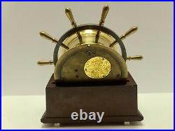 Working 1967 CHELSEA Brass SHIP'S BELL Nautical Ship Wheel Mantel Clock withStand
