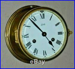 Working Schatz German Royal Mariner Brass Ship Bells Chime Clock With Key