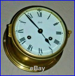 Working Schatz German Royal Mariner Brass Ship Bells Chime Clock With Key