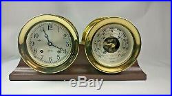 Works Vintage Chelsea Ship's Bell Clock & Barometer Double Shelf Unit Mahogany