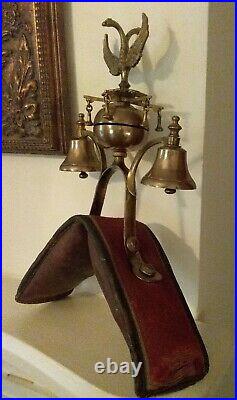Wow! Antique Triple Horse Bells With Brass Phoenix For Parade Carriage Sleigh