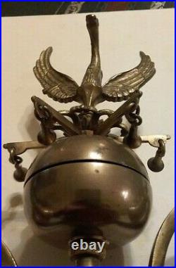 Wow! Antique Triple Horse Bells With Brass Phoenix For Parade Carriage Sleigh