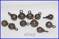 X11 lot of Antique Bronze Metal Sleigh Rattle Bell 1 7/8 1.5