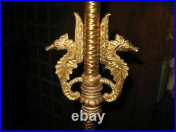 X Rare Antique 1920 Bridge Floor Lamp Brass Nautical Sea Horses & Dragon Marble