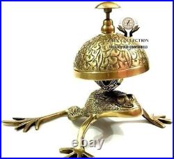 ZAIN Antique Style Brass Frog Bell Vintage Frog Design Desk Bell WithAntique Brass