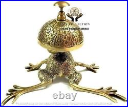 ZAIN Antique Style Brass Frog Bell Vintage Frog Design Desk Bell WithAntique Brass