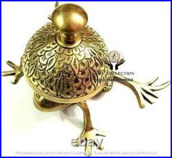 ZAIN Antique Style Brass Frog Bell Vintage Frog Design Desk Bell WithAntique Brass