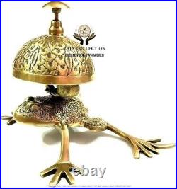 ZAIN Antique Style Brass Frog Bell Vintage Frog Design Desk Bell WithAntique Brass