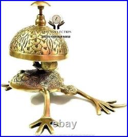 ZAIN Antique Style Brass Frog Bell Vintage Frog Design Desk Bell WithAntique Brass