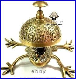 ZAIN Antique Style Brass Frog Bell Vintage Frog Design Desk Bell WithAntique Brass